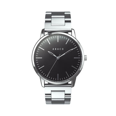 Reloj hombre 42mm con caja plateada y dial negro acero inoxidable | Darwin | Colección Original | Ábaco