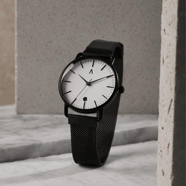 Reloj unisex blanco y negro 36mm con diseño minimalista y correa mate | Cleo | Colección Velvet | Ábaco
