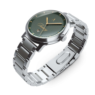Reloj hombre 42mm dial verde texturado con caja plateada acero inoxidable | Tango x TUAREQ | Colección Tango | Ábaco