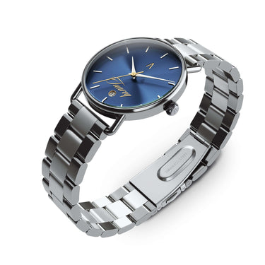 Reloj unisex minimalista azul profundo con acabado dorado y acero pulido | Velvet x TUAREQ | Colección Velvet | Ábaco