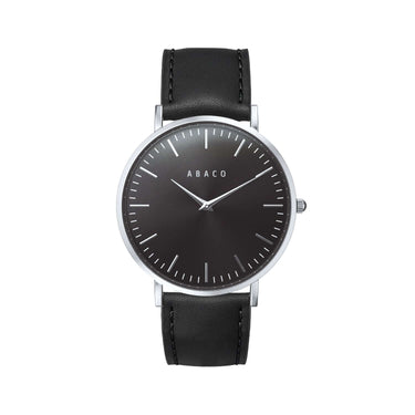 Combox Alex reloj unisex plateado 40mm con correa de cuero negra intercambiable | Ábaco