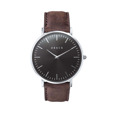 Combox Alex reloj unisex plateado con correa de cuero marrón chocolate | Ábaco