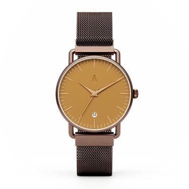 Reloj unisex 36mm color mocha con dial caramelo y agujas cobre | Antique | Colección Velvet | Ábaco