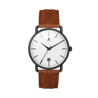 Combox Cleo reloj unisex 36mm negro con correa de cuero marrón oscuro | Ábaco