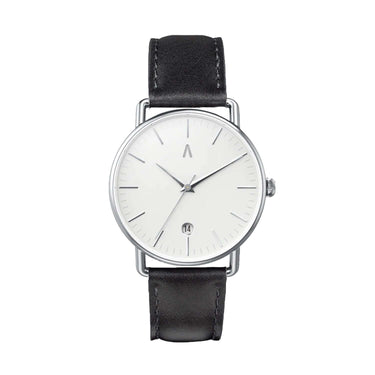 Combox Elena reloj unisex 36mm plateado con correa de cuero negra | Ábaco