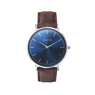 Combox Emily con correa de cuero marrón chocolate | Reloj azul elegante de Ábaco