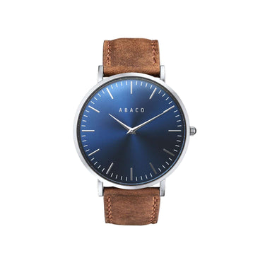 Combox Emily reloj unisex azul con correa de cuero marrón cálido 20mm | Ábaco