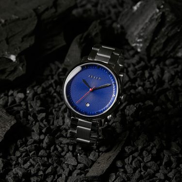 Reloj hombre 42mm con dial azul y correa plateada en acero pulido | Gringo | Colección Tango | Ábaco