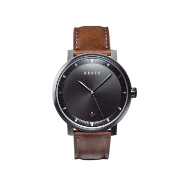 Combox Madero reloj hombre negro 42mm con correa de cuero camel | Ábaco