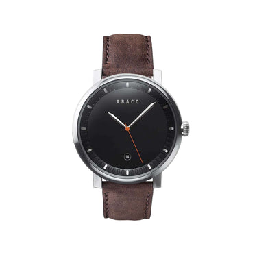 Combox reloj hombre plateado con dial negro y correa de cuero marrón oscuro 20mm | Combox Malevo | Ábaco