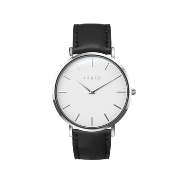 Combox Marconi reloj unisex blanco 40mm con correa de cuero negra intercambiable | Ábaco
