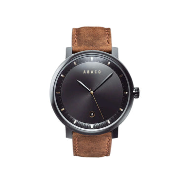 Combox Madero reloj hombre negro 42mm con correa de cuero marrón cálido | Ábaco