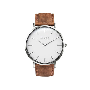 Combox Marconi reloj unisex blanco con correa de cuero marrón cálido 20mm | Ábaco