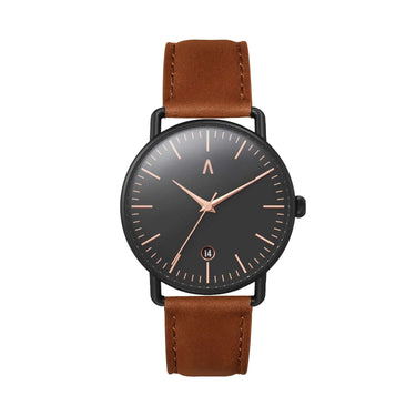 Combox Olga reloj unisex negro 36mm con correa de cuero marrón oscuro | Ábaco