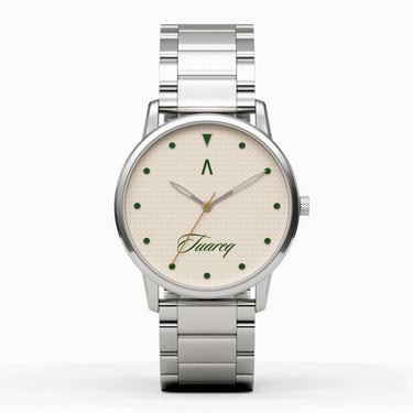 Reloj hombre 42mm dial crema con detalles verdes y acero inoxidable pulido | Original II x TUAREQ | Colección Original | Ábaco