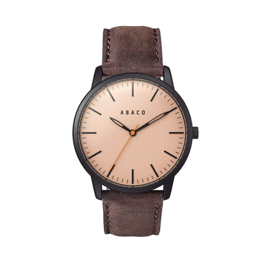 Reloj elegante crema 42mm con correa de cuero marrón oscuro intercambiable | Combox Tesla | Ábaco