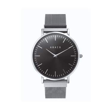 Reloj unisex 40mm slim dial negro con caja plateada pulida | Alex | Colección SLIM | Ábaco