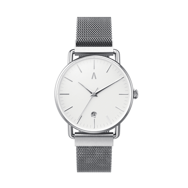 Reloj unisex 36mm con dial blanco y correa plateada de acero | Elena | Colección Velvet | Ábaco