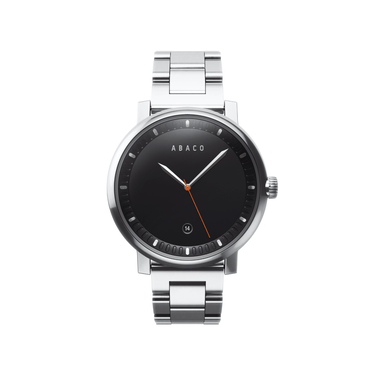Reloj hombre 42mm plateado acero inoxidable con dial negro y segundero naranja | Malevo | Colección Tango | Ábaco
