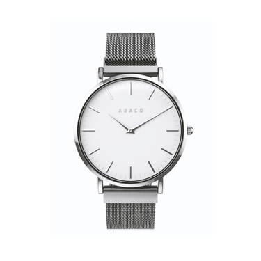 Reloj unisex 40mm slim con dial blanco y caja plateada pulida | Marconi | Colección SLIM | Ábaco