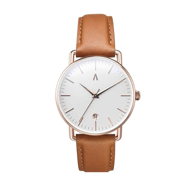 Reloj mujer rose gold 36mm con correa de cuero marrón caramelo intercambiable | Combox Pierina | Ábaco