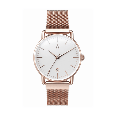 Reloj mujer 36mm con caja y correa cobre, esfera blanca | Pierina | Colección Velvet | Ábaco