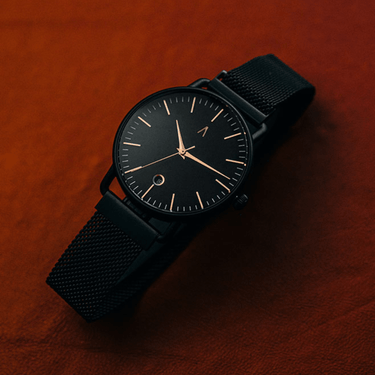 Reloj negro minimalista unisex 36mm con segundero cobre y correa mate | Olga | Colección Velvet | Ábaco