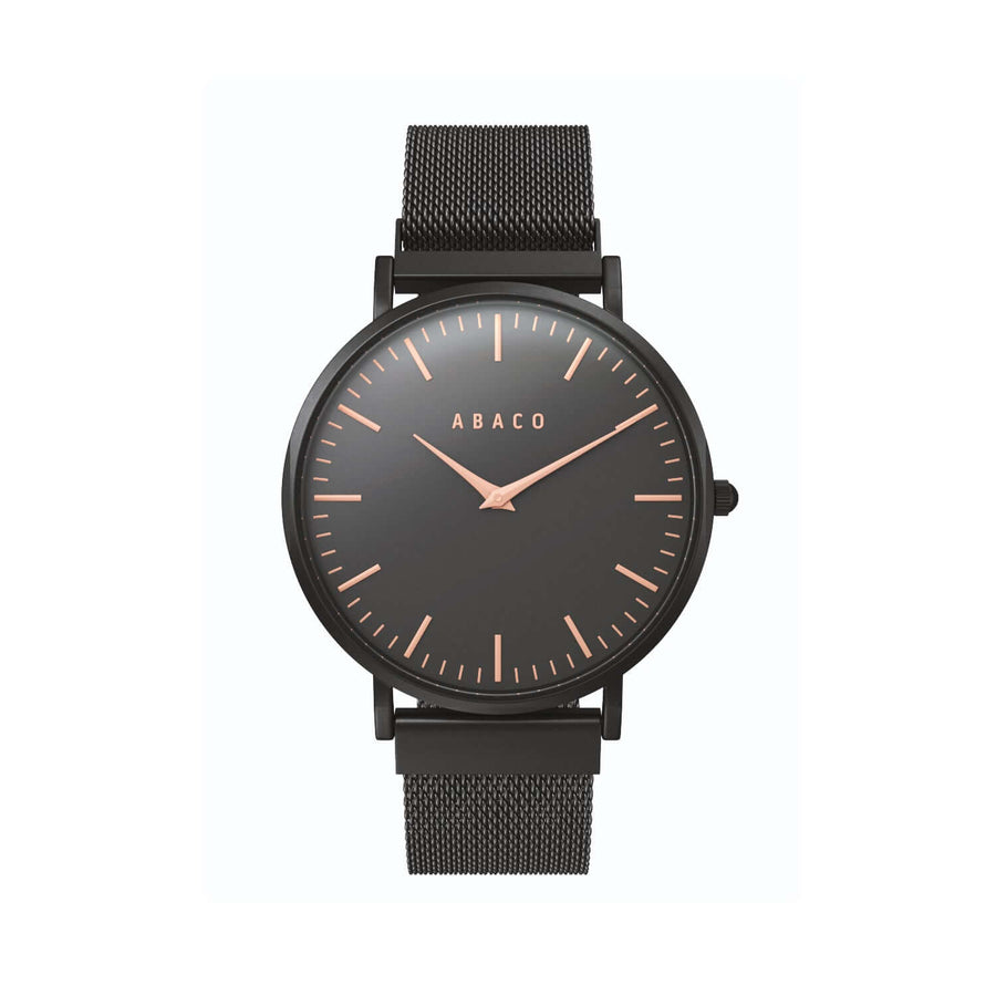 Reloj unisex 40mm negro mate con agujas cobre y diseño slim | Erika | Colección SLIM | Ábaco