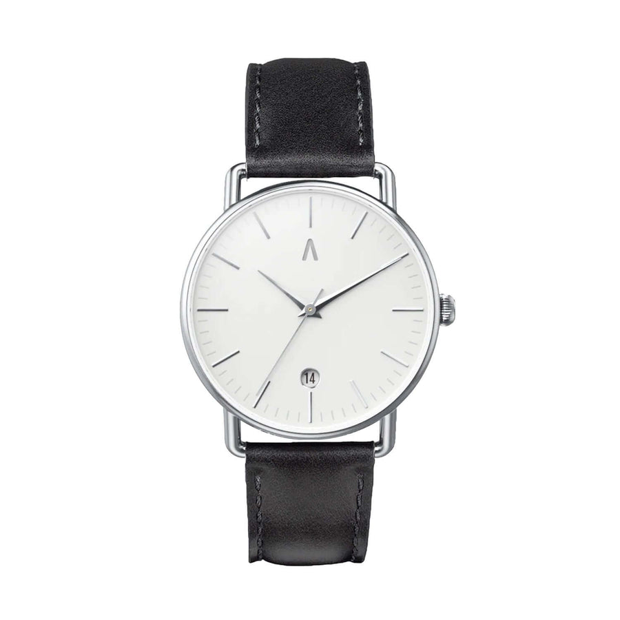 Combox Elena reloj unisex 36mm plateado con correa de cuero negra | Ábaco