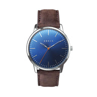 Reloj hombre azul 42mm con correa de cuero marrón oscuro | Combox Thomson | Ábaco