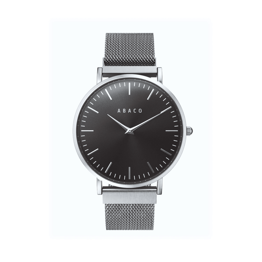 Reloj unisex 40mm slim dial negro con caja plateada pulida | Alex | Colección SLIM | Ábaco