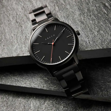 Reloj negro hombre 42mm estilo elegante con correa metálica y segundero rojo | Verne | Colección Original | Ábaco